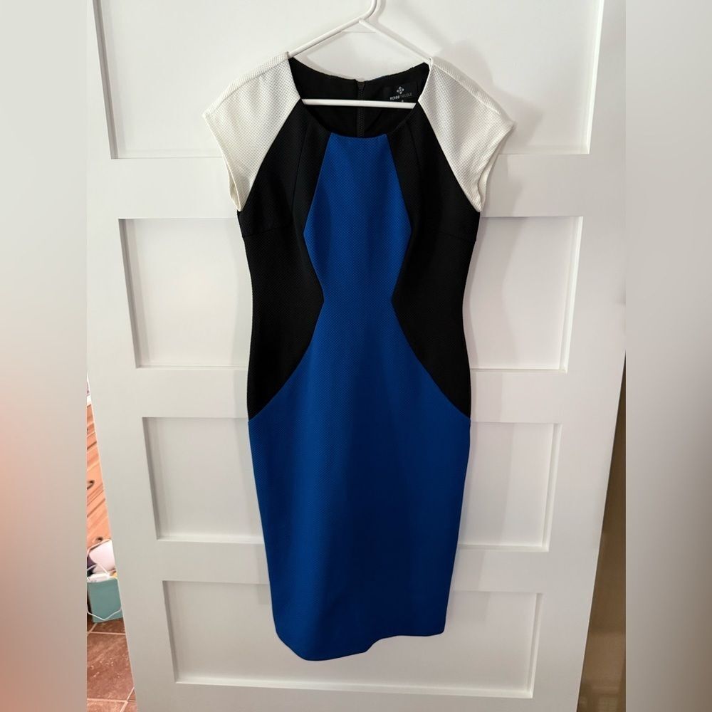 Ronni Nicole Saphire Blue White and Black color block dress - Picture 8 of 11